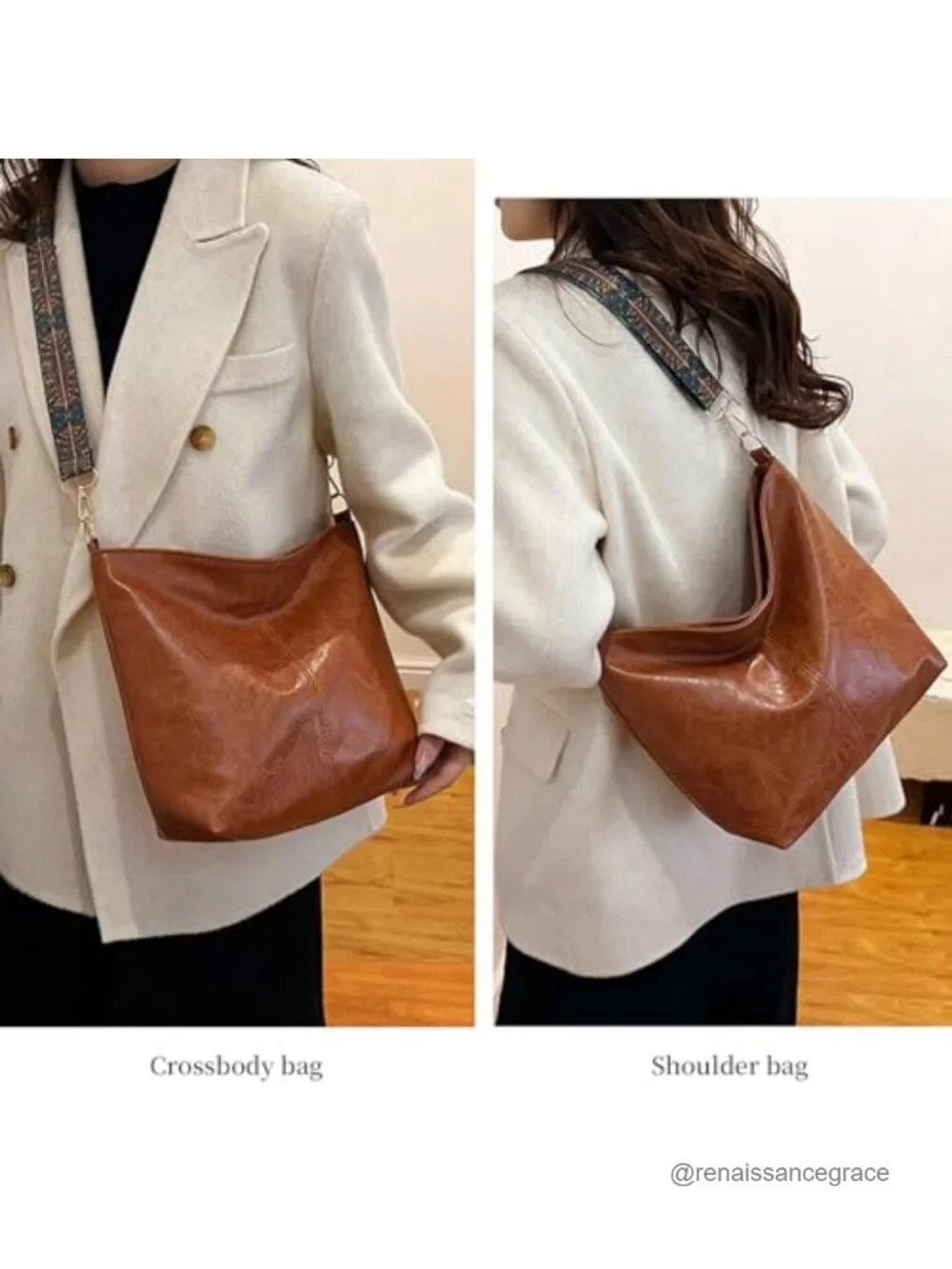 Women's Vegan Leather Hobo Crossbody Bag Adjustable Strap Shoulder Purse Boho